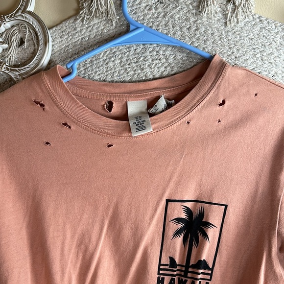 H&M Orange Hawaii distressed, cropped short, sleeved shirt - Picture 3 of 8